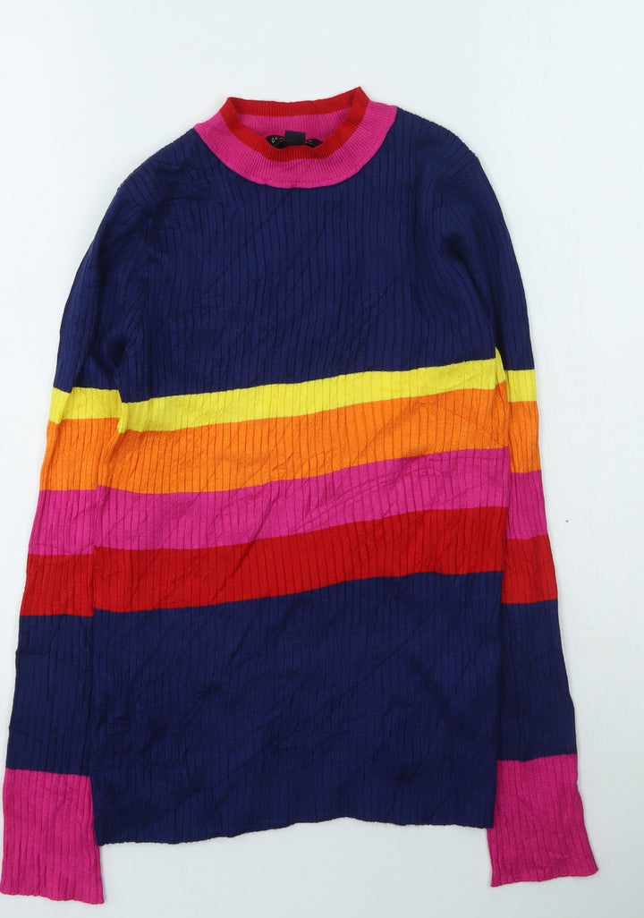 QED London Womens Multicoloured High Neck Striped Viscose Pullover Jumper Size M