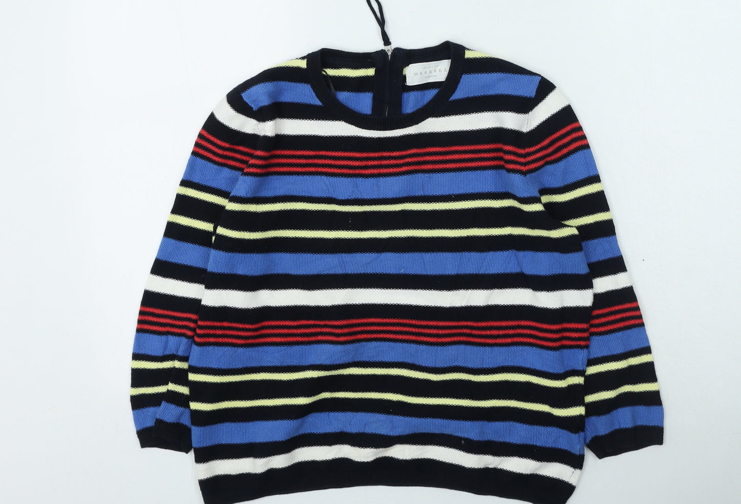John Lewis Womens Multicoloured Round Neck Striped Cotton Pullover Jumper Size 12