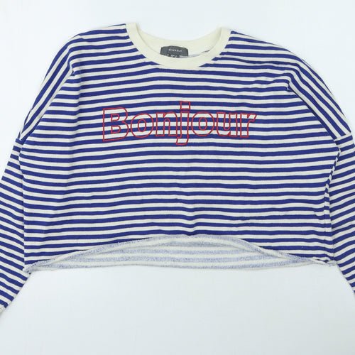 Primark Womens Blue Round Neck Striped Cotton Pullover Jumper Size 8