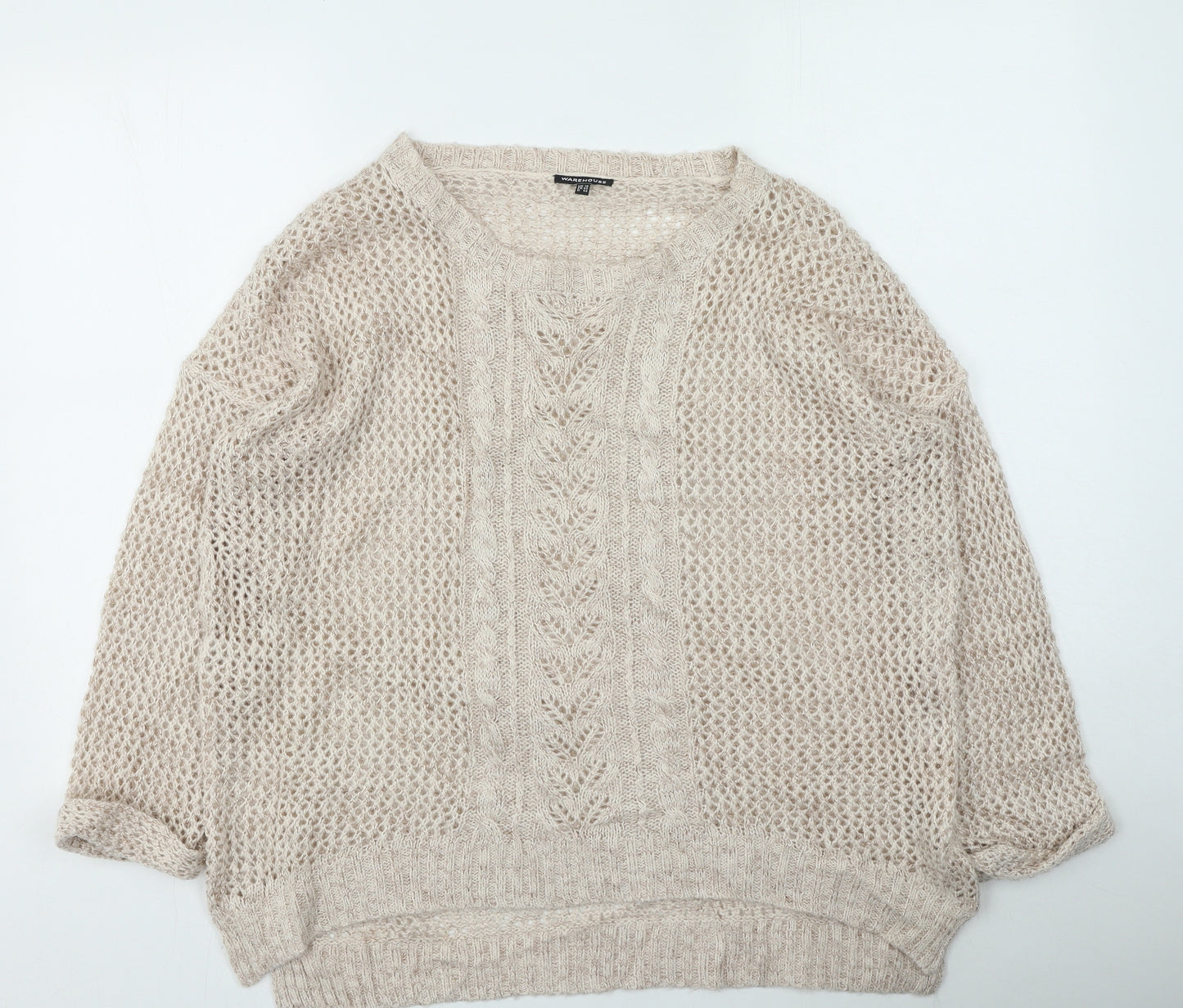 Warehouse Womens Pink Round Neck  Acrylic Pullover Jumper Size 16