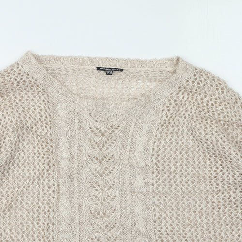 Warehouse Womens Pink Round Neck  Acrylic Pullover Jumper Size 16