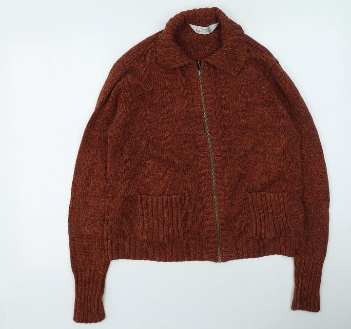 Marks & Spencer Mens Orange Round Neck Cotton Full Zip Jumper