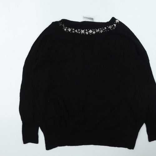 Wallis Womens Black Round Neck  Nylon Pullover Jumper Size L