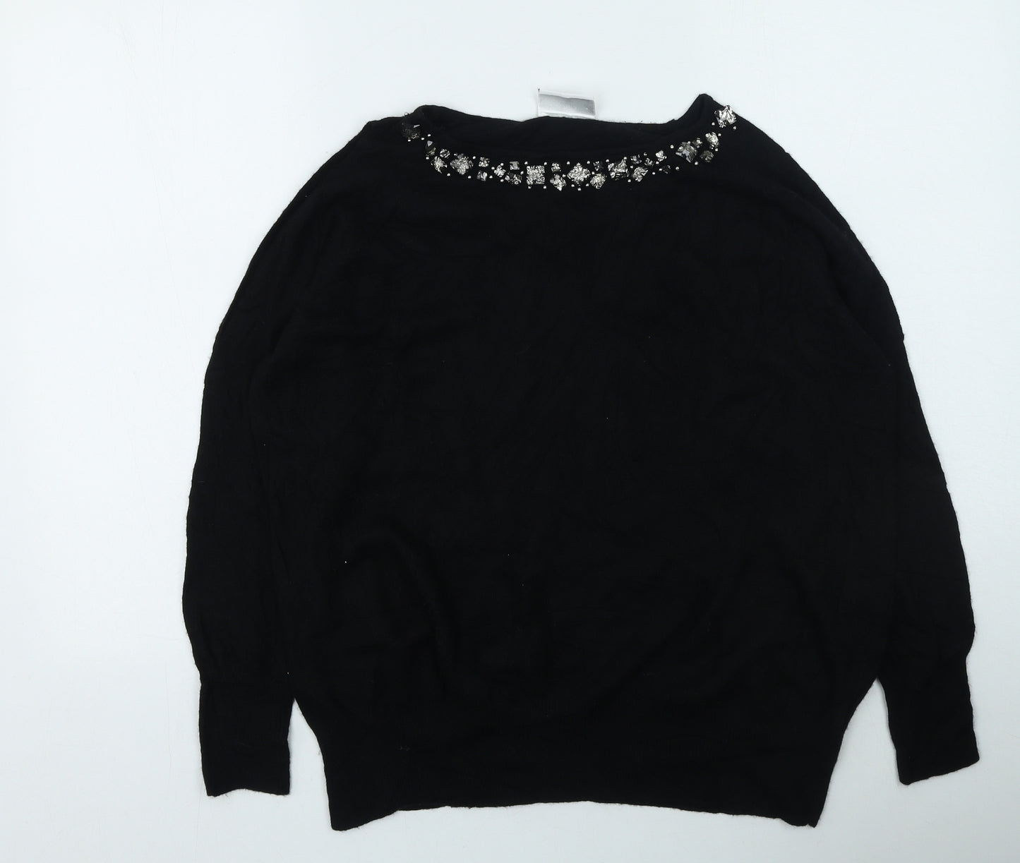 Wallis Womens Black Round Neck  Nylon Pullover Jumper Size L