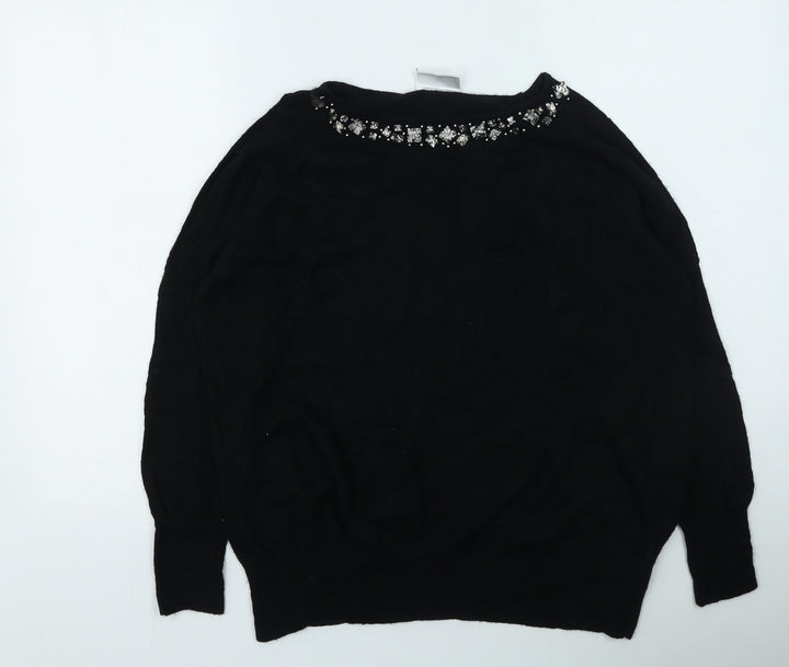 Wallis Womens Black Round Neck  Nylon Pullover Jumper Size L