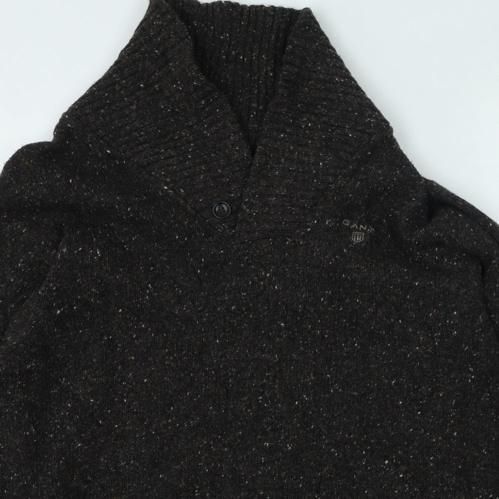 GANT Mens Brown High Neck  Wool Henley Jumper Size L