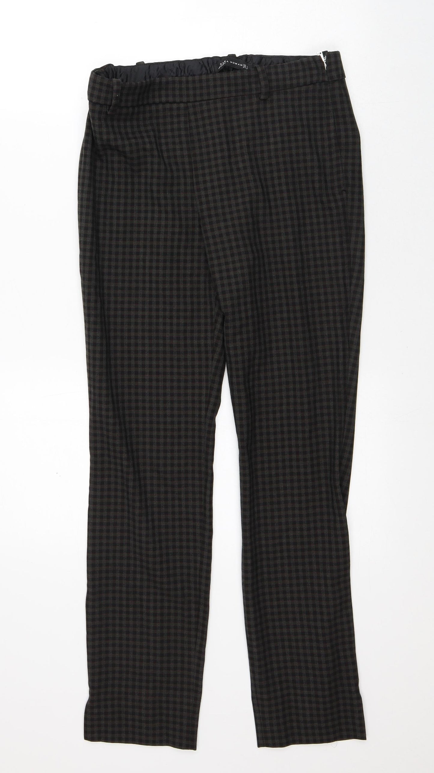 Zara Womens Brown Plaid Polyester Trousers  Size S L28 in Regular