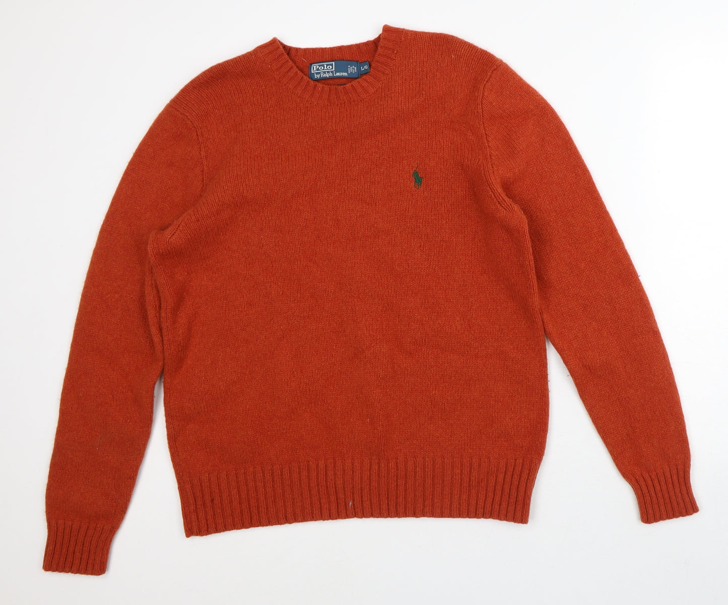 Ralph Lauren Mens Orange Crew Neck  Wool Pullover Jumper Size L