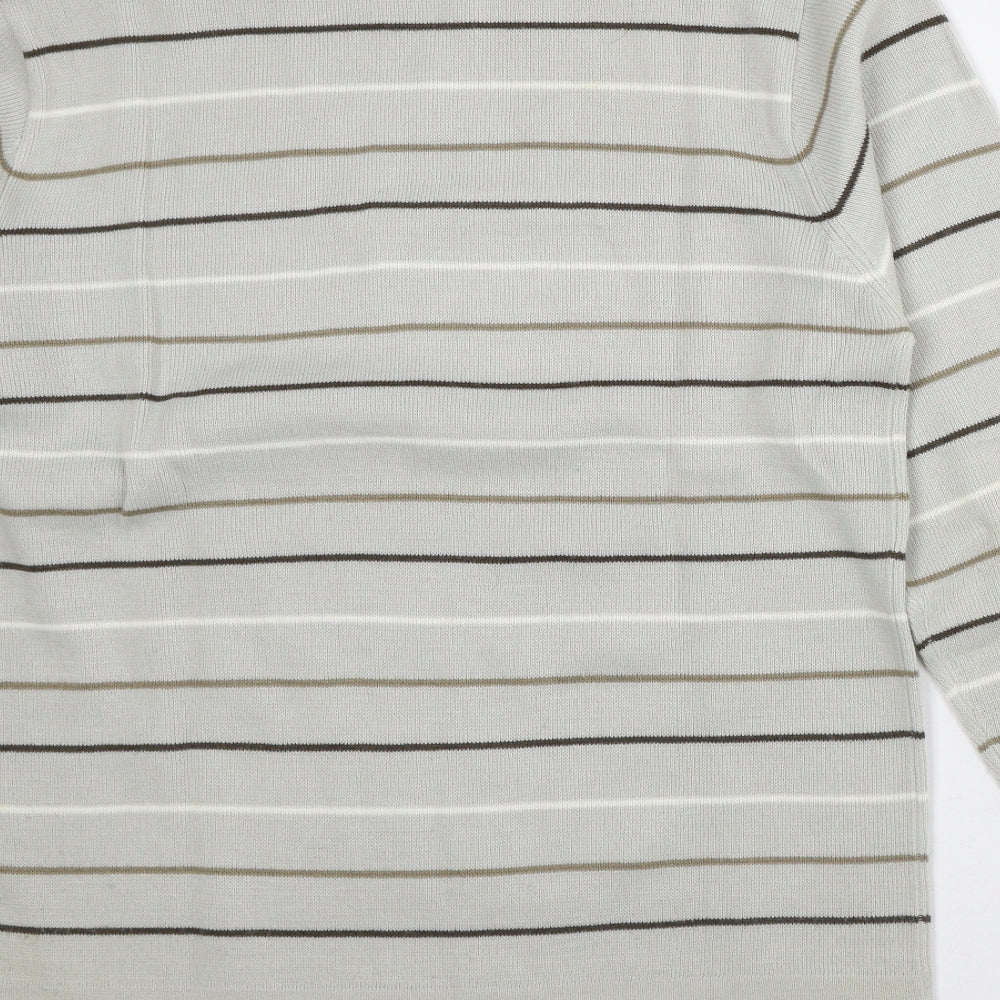 Vintage Mens Grey Crew Neck Striped Acrylic Pullover Jumper Size M