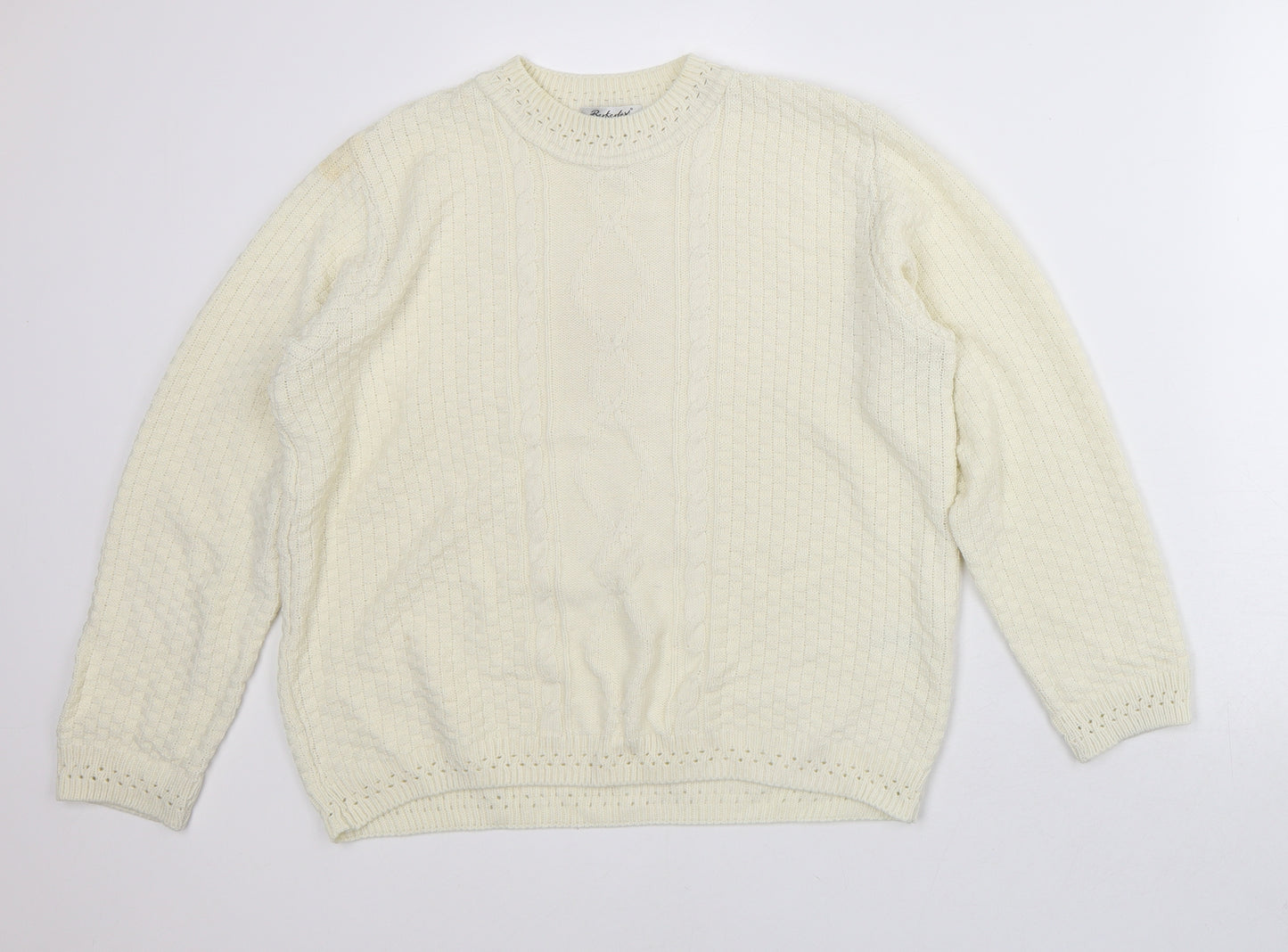 Berketex Womens White Crew Neck Geometric Acrylic Pullover Jumper Size 14
