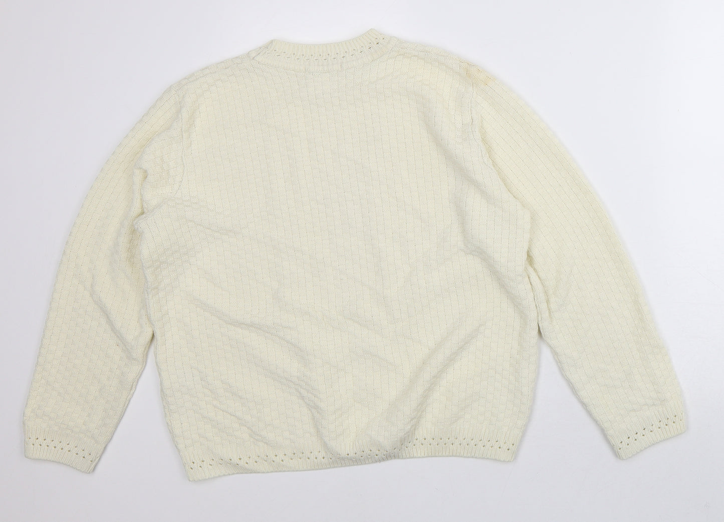 Berketex Womens White Crew Neck Geometric Acrylic Pullover Jumper Size 14