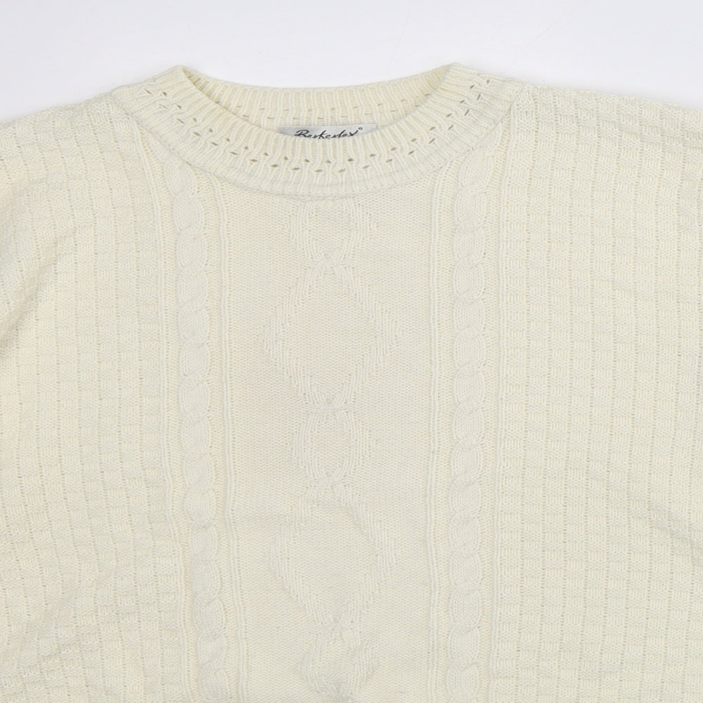 Berketex Womens White Crew Neck Geometric Acrylic Pullover Jumper Size 14