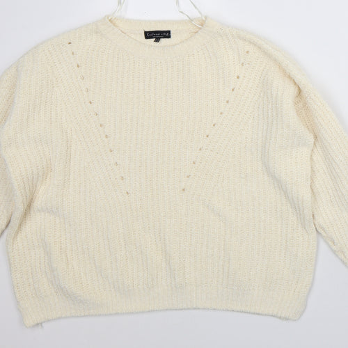 F&F Womens White Crew Neck  Polyester Pullover Jumper Size 14