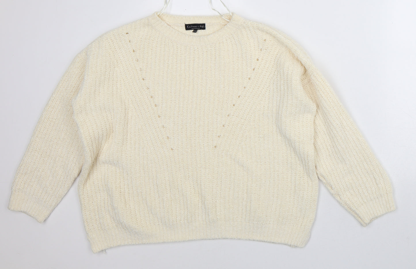 F&F Womens White Crew Neck  Polyester Pullover Jumper Size 14