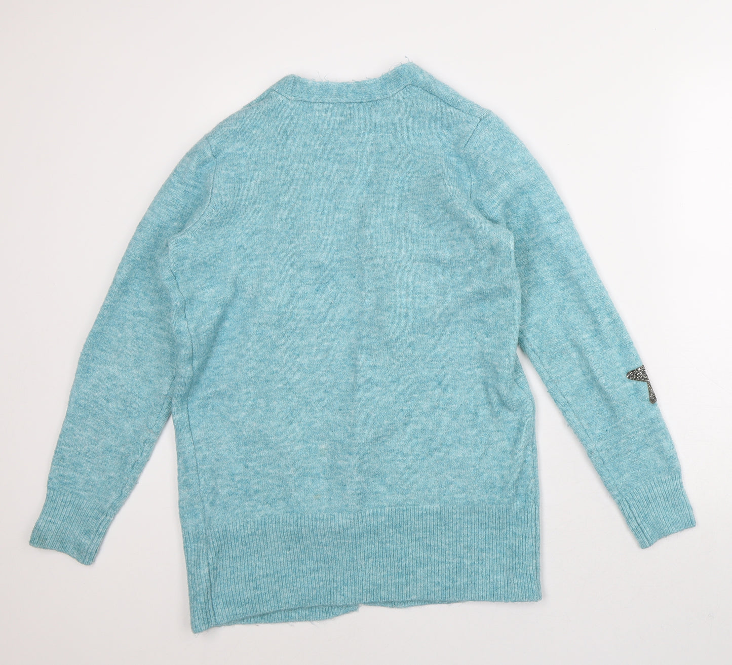 Papaya Womens Blue Round Neck Geometric Polyester Cardigan Jumper Size S