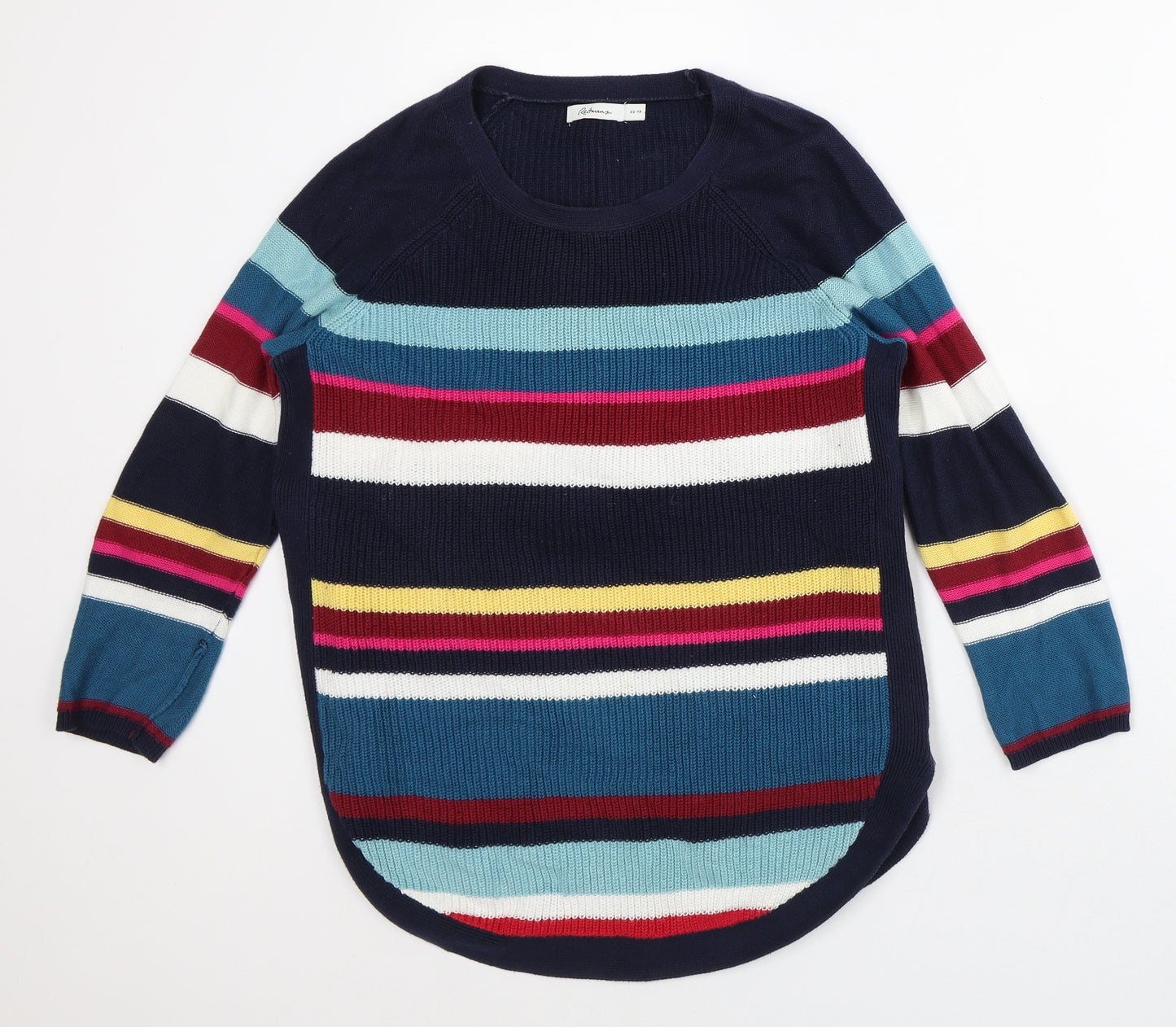 Reitmans Womens Multicoloured Round Neck Striped 100% Cotton Pullover Jumper Size XS