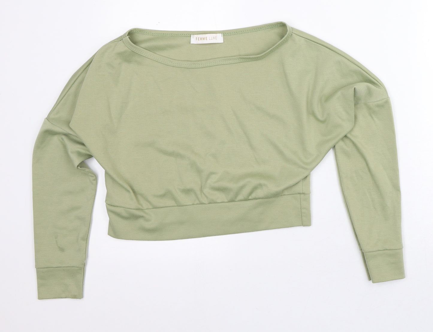 Femme Lux Womens Green  Polyester Cropped T-Shirt Size S Round Neck