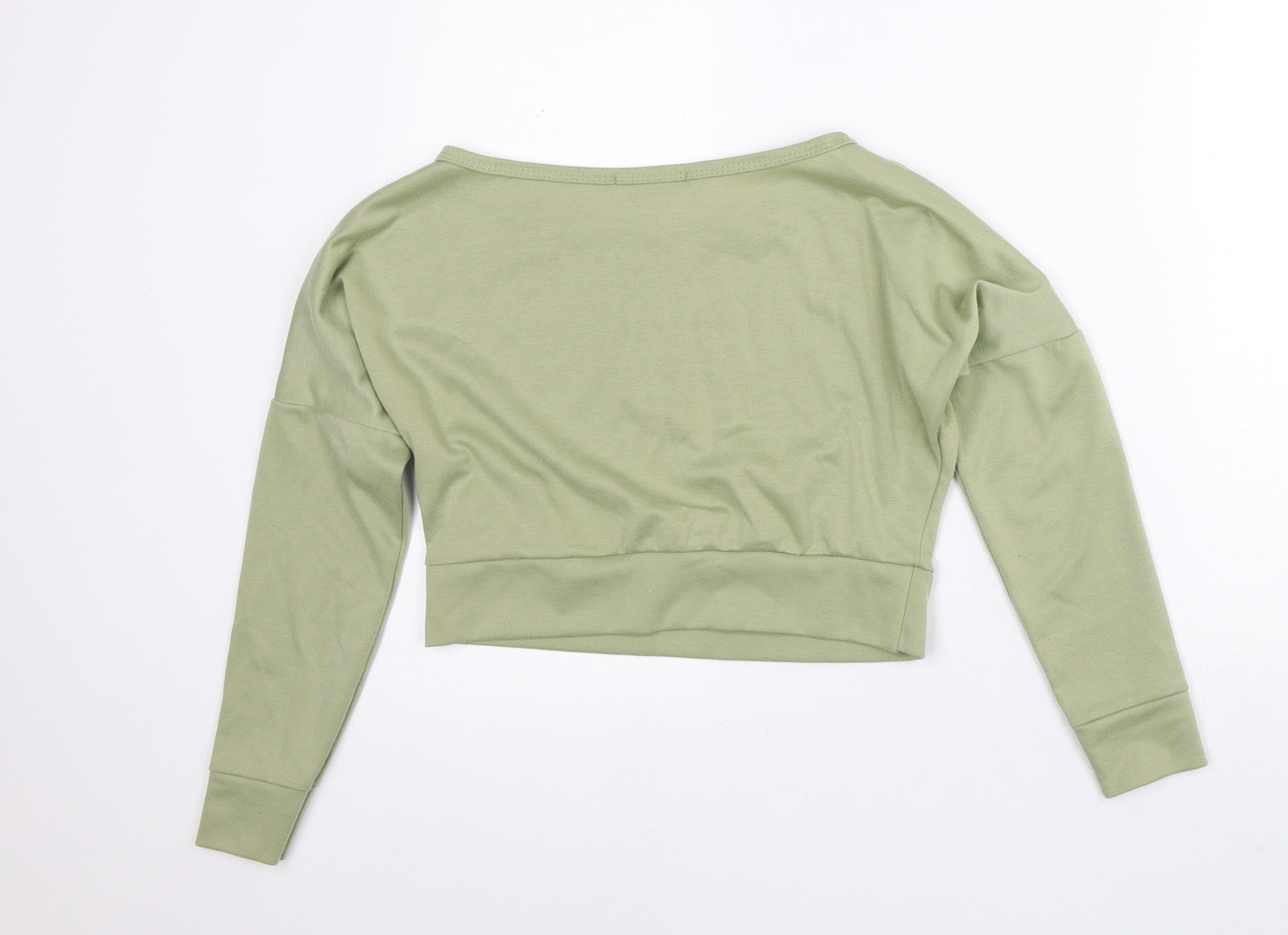Femme Lux Womens Green  Polyester Cropped T-Shirt Size S Round Neck
