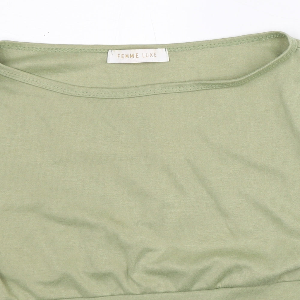 Femme Lux Womens Green  Polyester Cropped T-Shirt Size S Round Neck