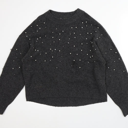 H&M Womens Grey Crew Neck  Acrylic Pullover Jumper Size S