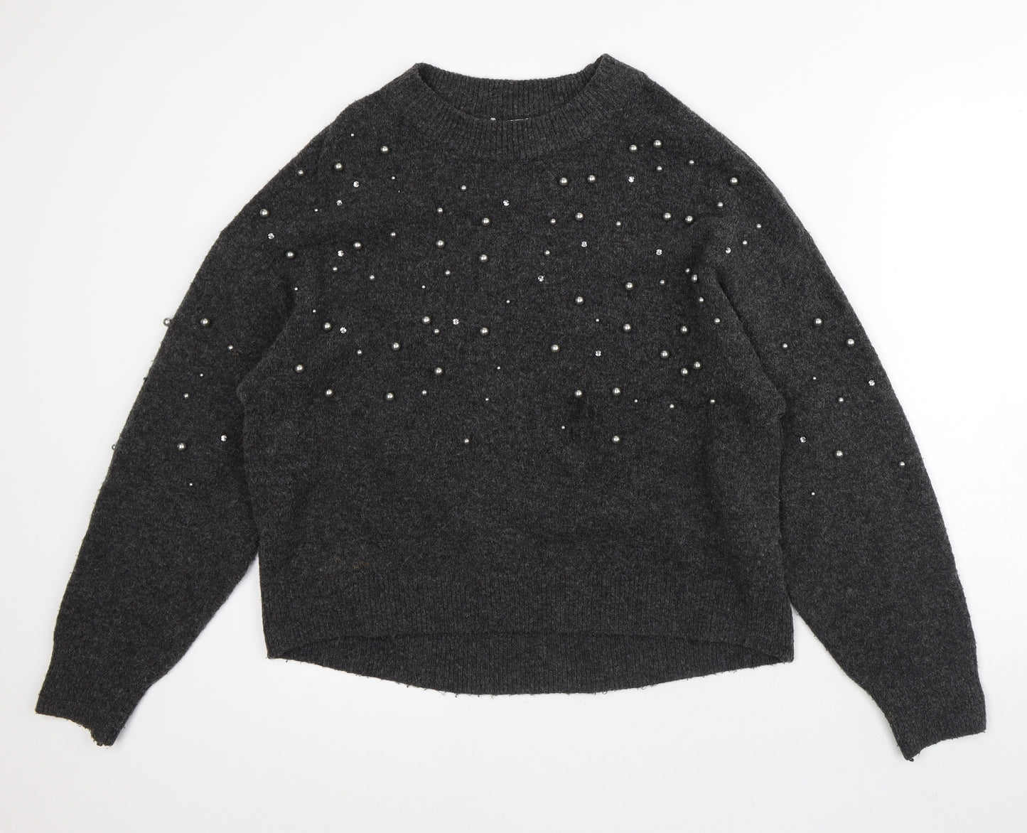 H&M Womens Grey Crew Neck  Acrylic Pullover Jumper Size S