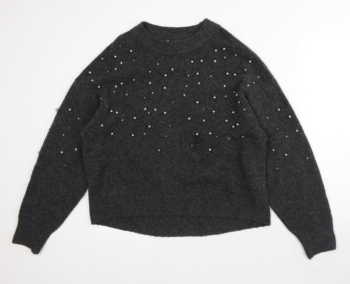H&M Womens Grey Crew Neck  Acrylic Pullover Jumper Size S