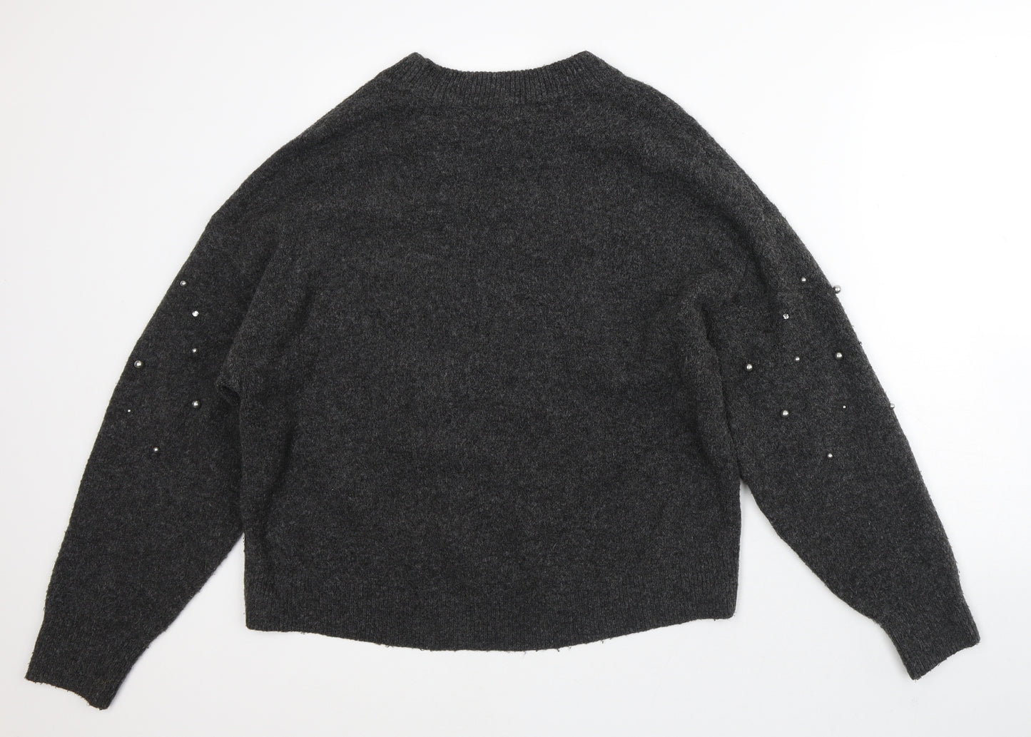 H&M Womens Grey Crew Neck  Acrylic Pullover Jumper Size S
