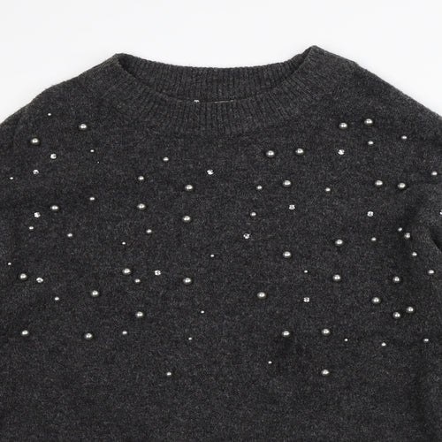 H&M Womens Grey Crew Neck  Acrylic Pullover Jumper Size S