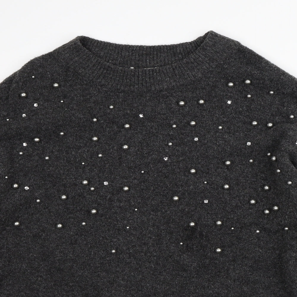 H&M Womens Grey Crew Neck  Acrylic Pullover Jumper Size S