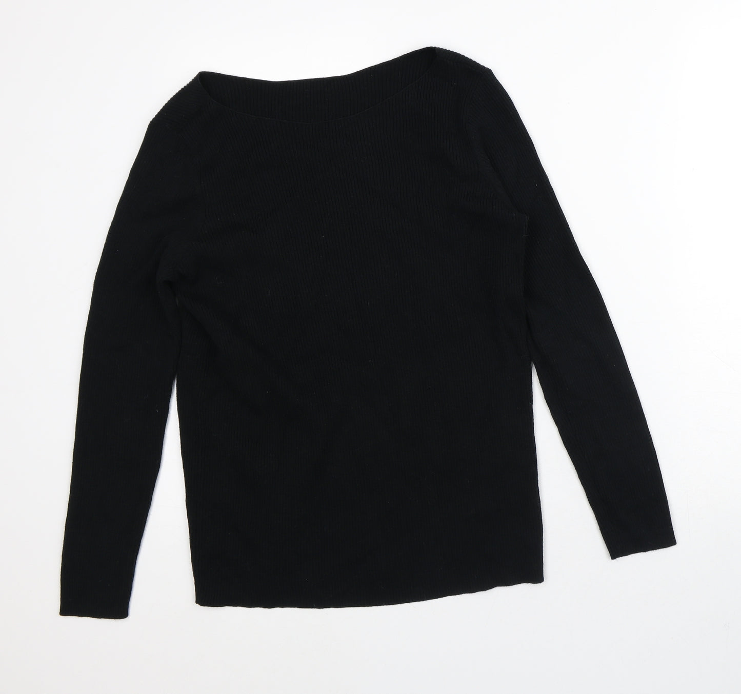 Preworn Womens Black Round Neck  Polyester Pullover Jumper Size M