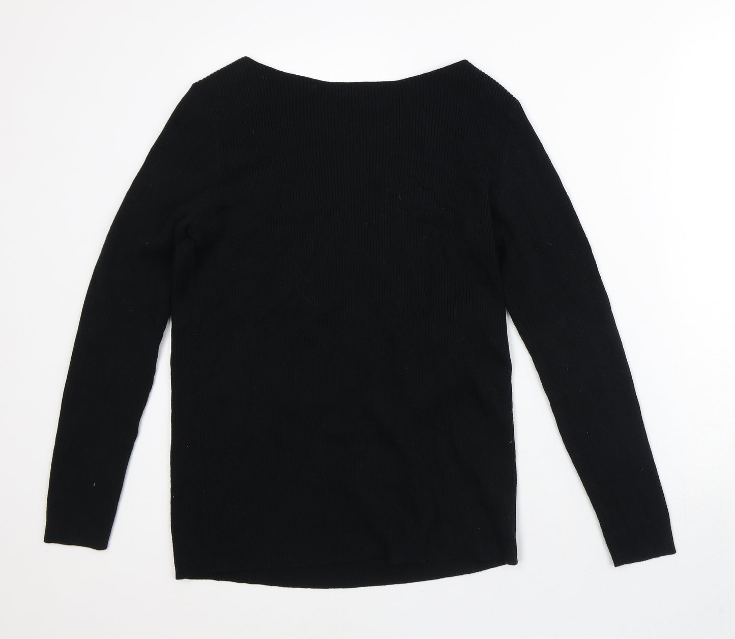 Preworn Womens Black Round Neck  Polyester Pullover Jumper Size M