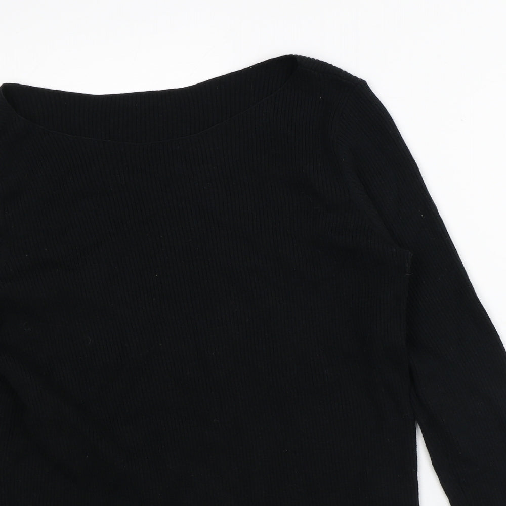 Preworn Womens Black Round Neck  Polyester Pullover Jumper Size M