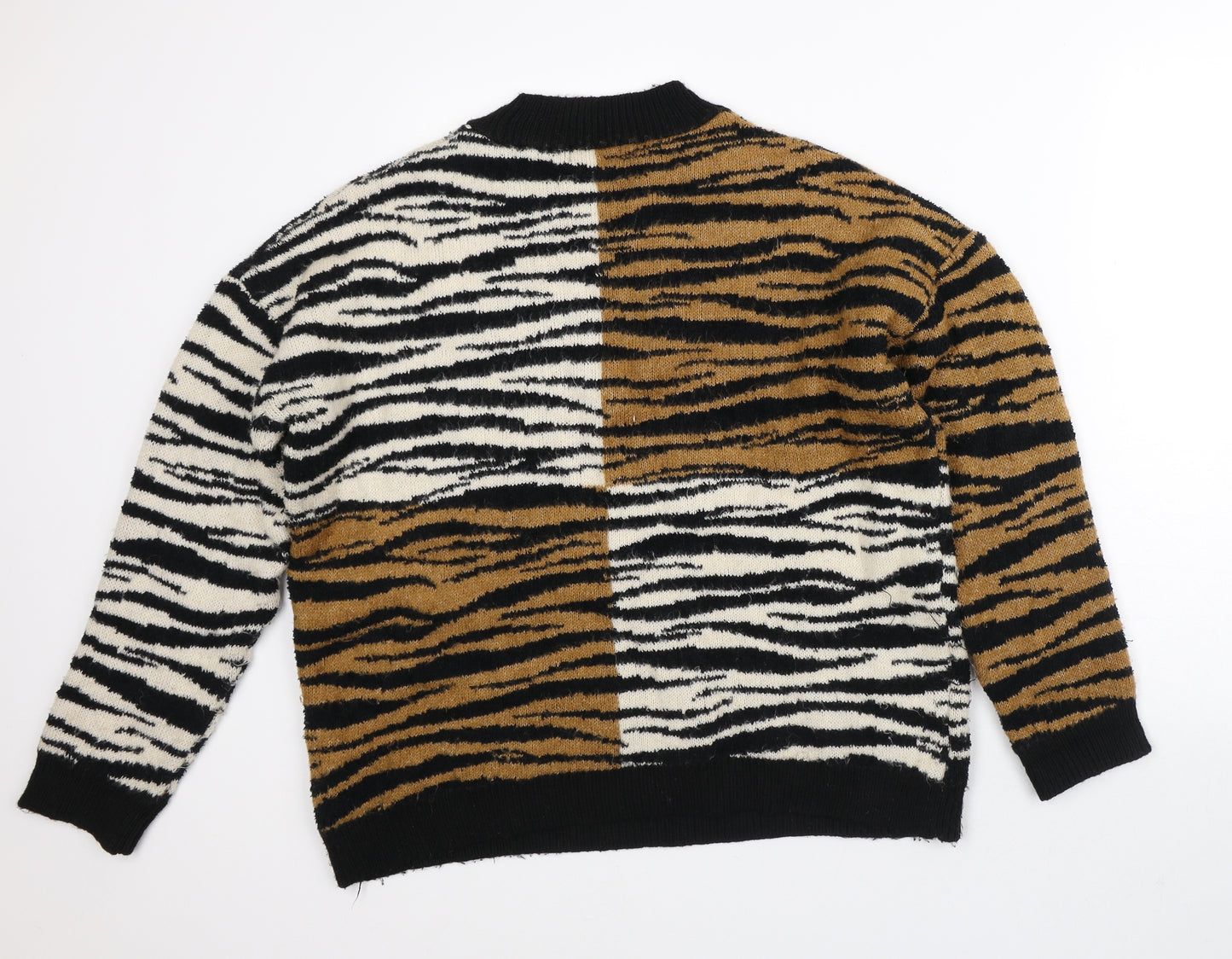 Papaya Womens Brown Crew Neck Animal Print Acrylic Pullover Jumper Size L