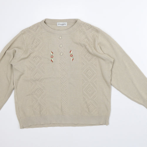 MerryGold Womens Beige Crew Neck  Acrylic Pullover Jumper Size S
