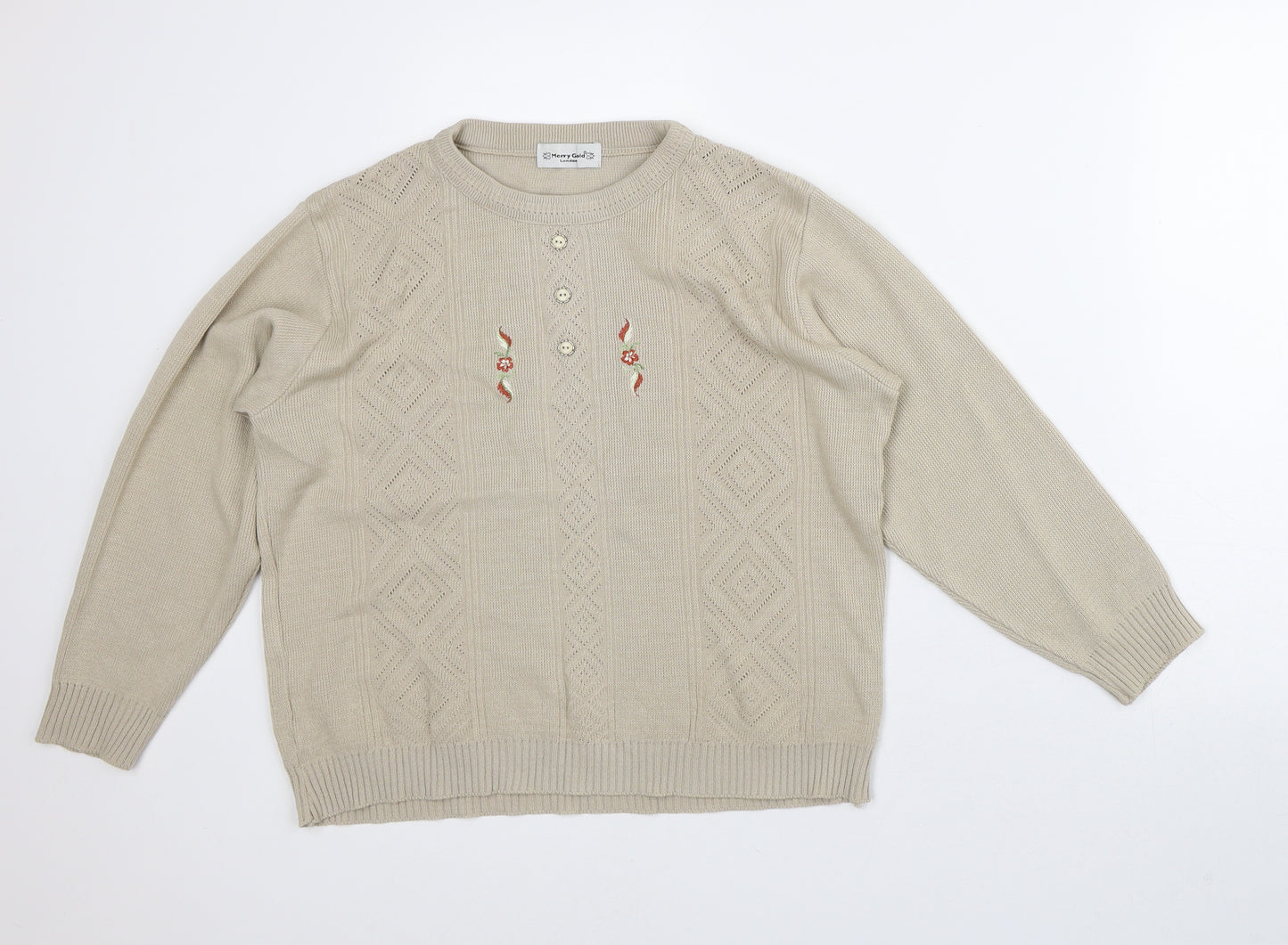 MerryGold Womens Beige Crew Neck  Acrylic Pullover Jumper Size S