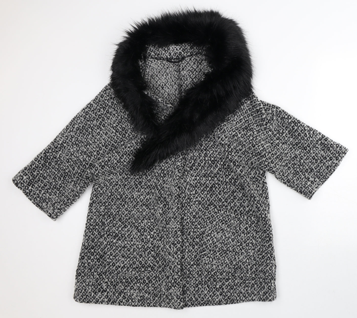 Atmosphere Womens Grey Round Neck  Polyester Cardigan Jumper Size 10   - DETACHABLE FUR COLLAR