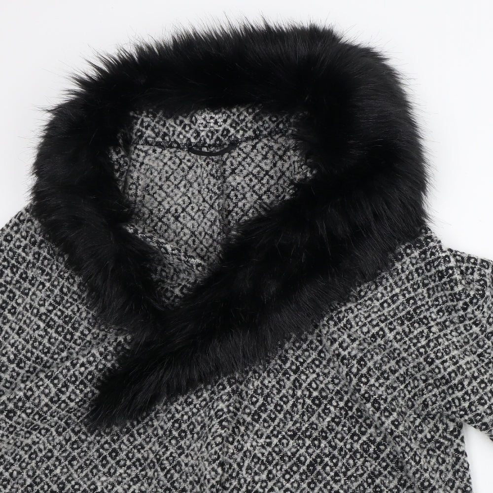Atmosphere Womens Grey Round Neck  Polyester Cardigan Jumper Size 10   - DETACHABLE FUR COLLAR