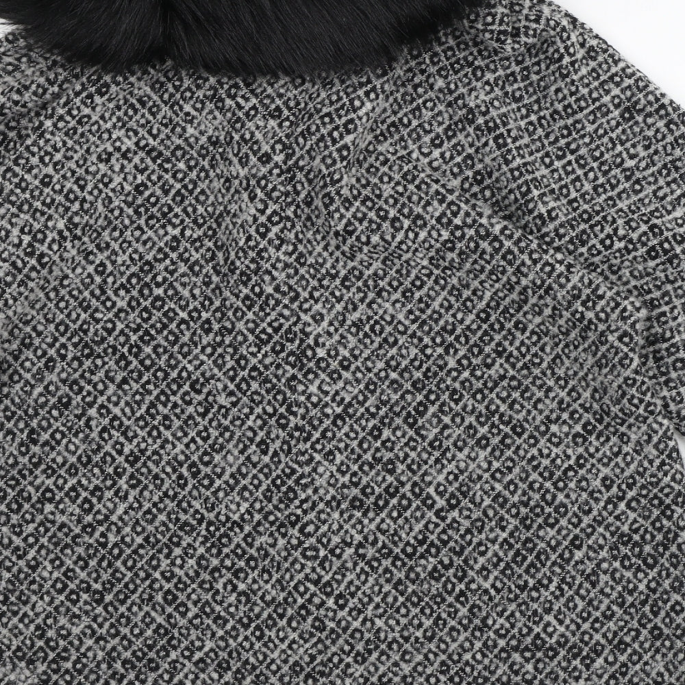 Atmosphere Womens Grey Round Neck  Polyester Cardigan Jumper Size 10   - DETACHABLE FUR COLLAR