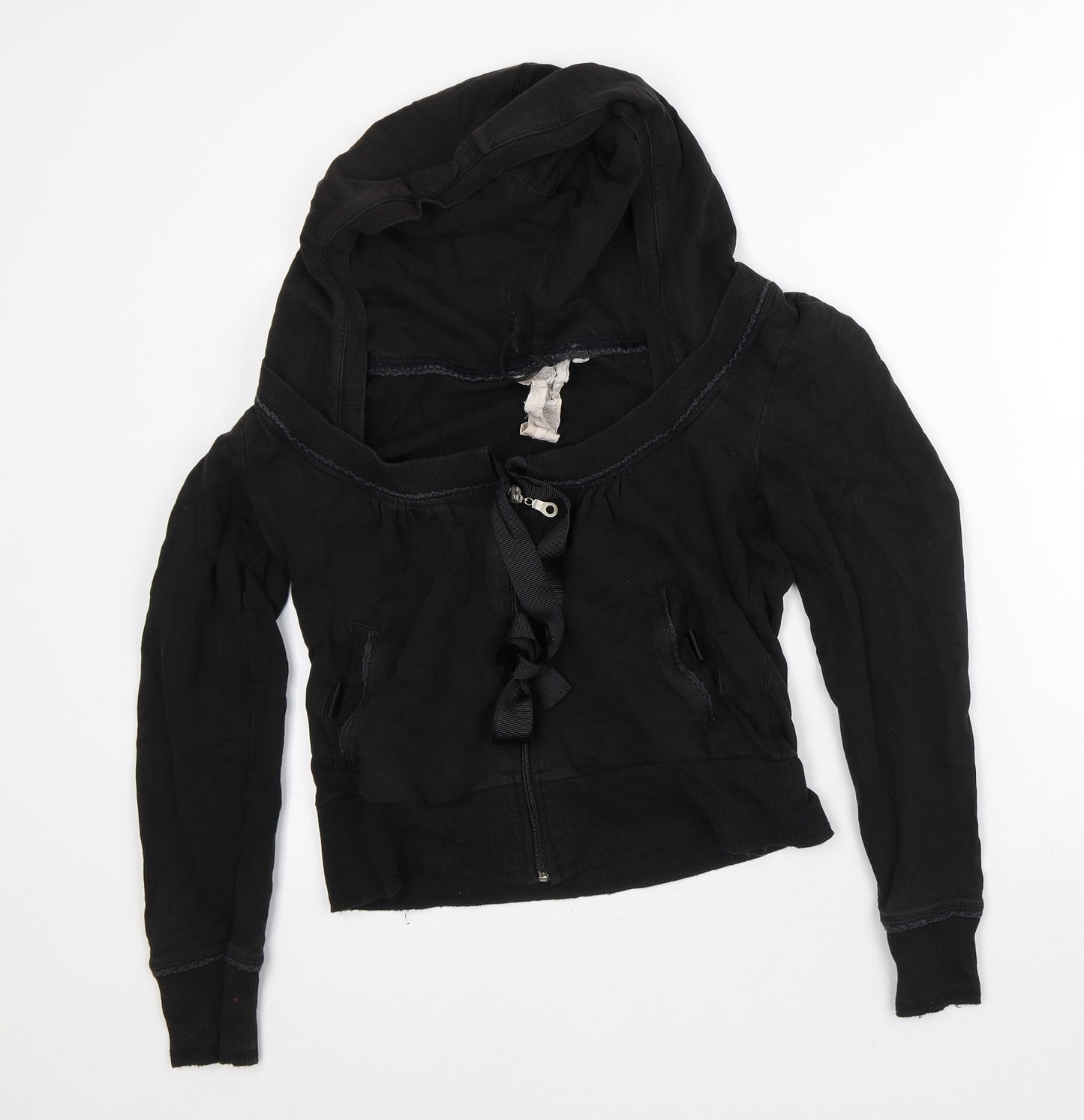 New Look Womens Black  Cotton Pullover Hoodie Size 12   - Cropped