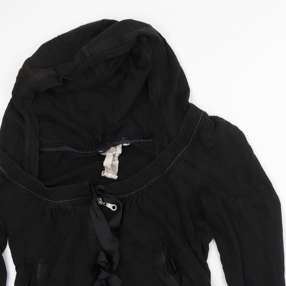 New Look Womens Black  Cotton Pullover Hoodie Size 12   - Cropped