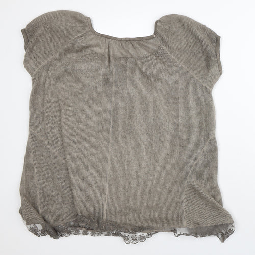 Preworn Womens Brown  Polyester Tunic T-Shirt Size L Round Neck - Lace Trim