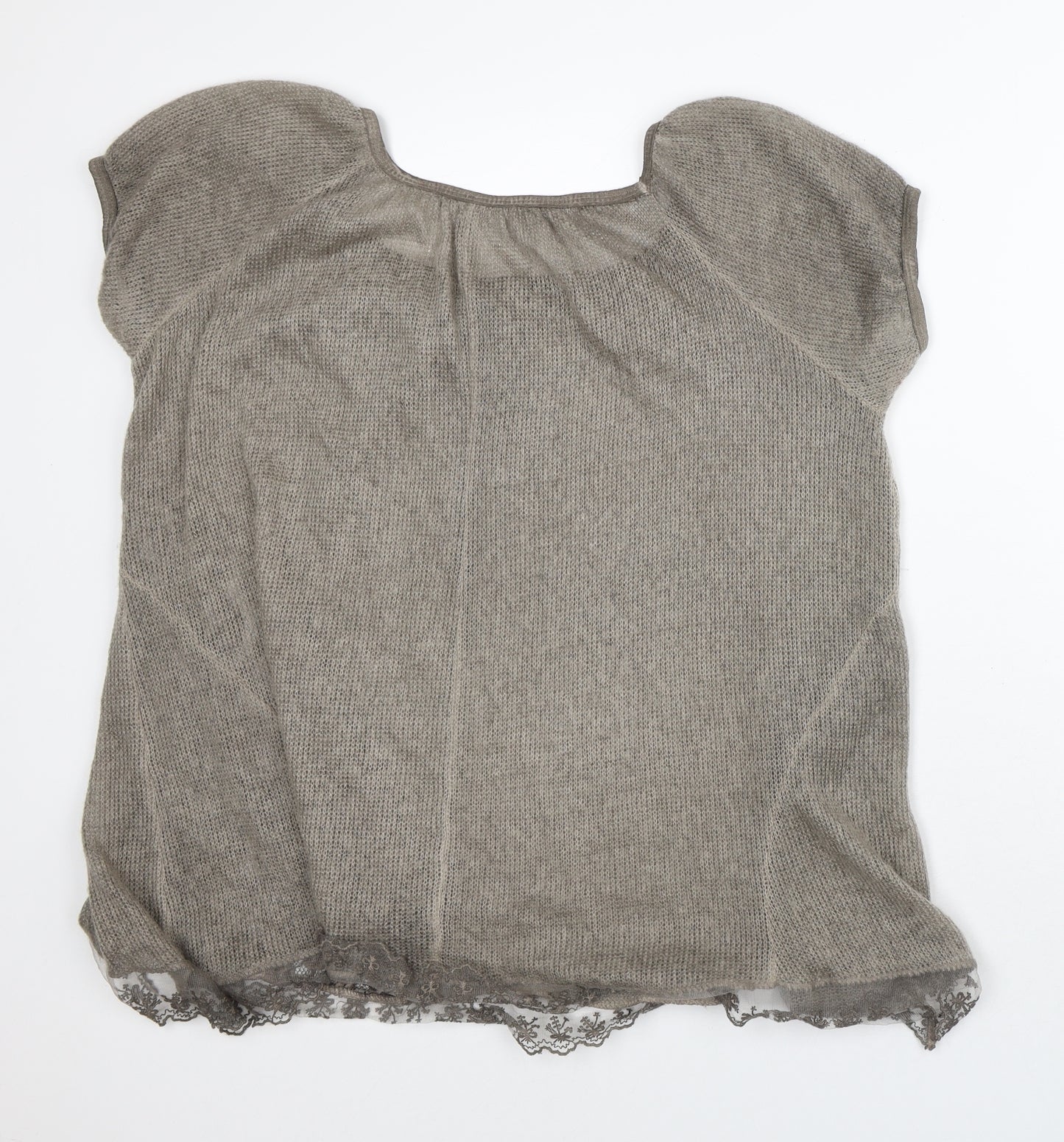 Preworn Womens Brown  Polyester Tunic T-Shirt Size L Round Neck - Lace Trim
