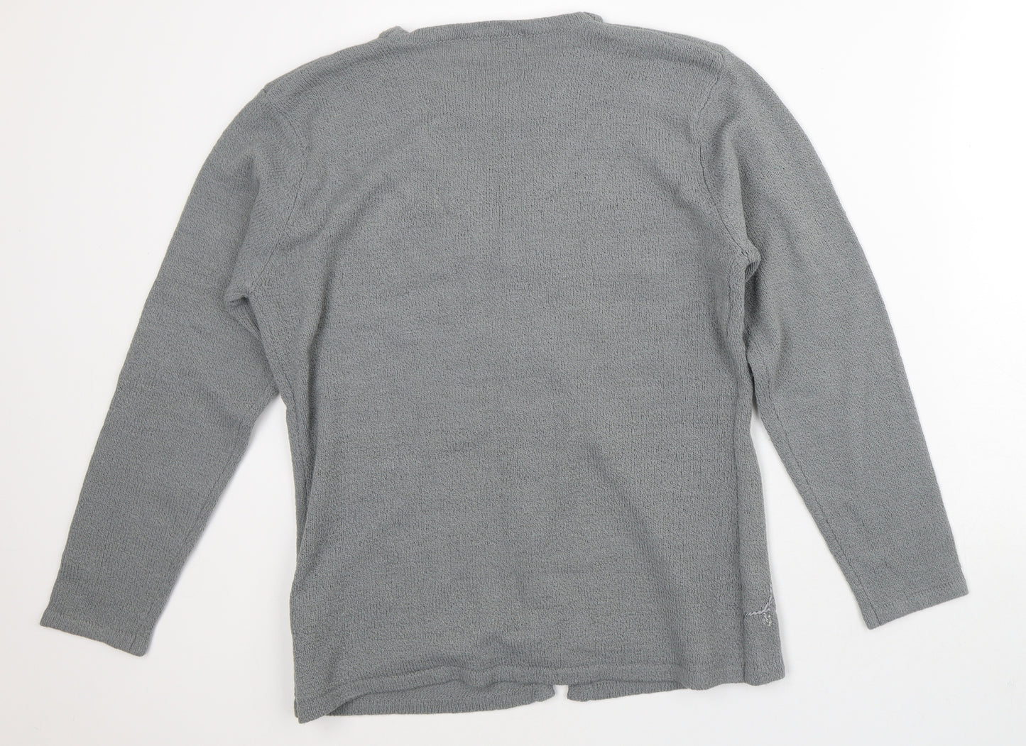Bonmarché Womens Grey Round Neck Geometric Polyester Cardigan Jumper Size M   - Two Layers