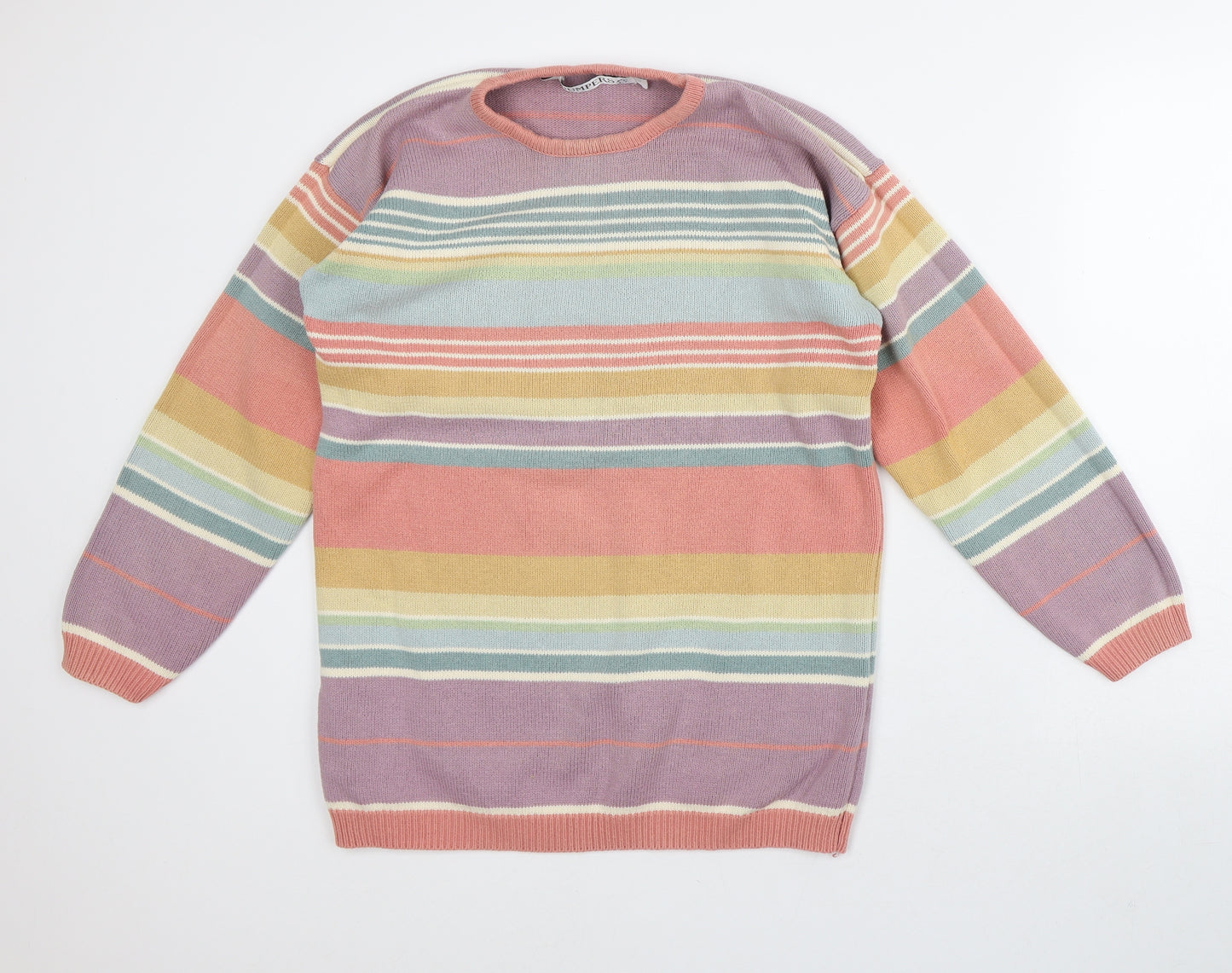 Jumpers Womens Multicoloured Crew Neck Striped Cotton Pullover Jumper Size S