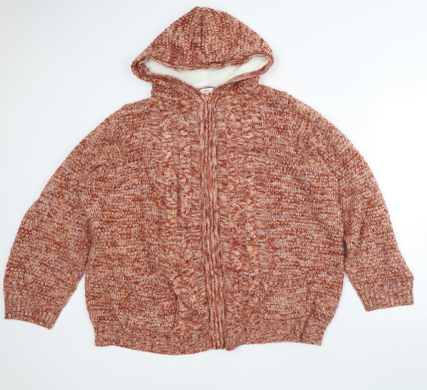 Cotton Traders Womens Orange Geometric Acrylic Pullover Hoodie Size 24   - Fleece Lined