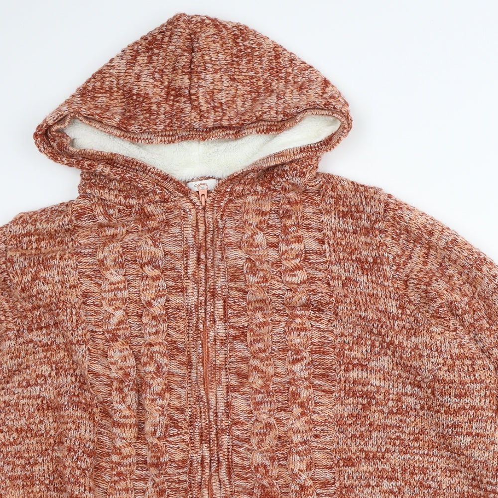 Cotton Traders Womens Orange Geometric Acrylic Pullover Hoodie Size 24   - Fleece Lined