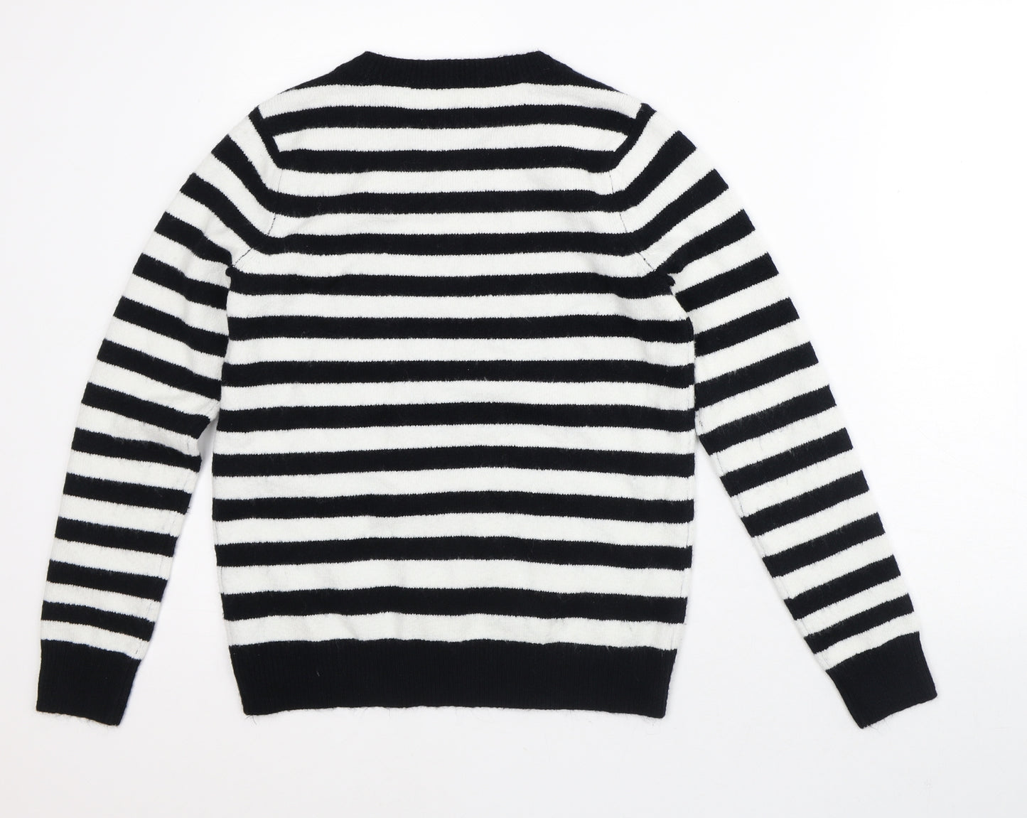 TU Womens White Crew Neck Striped Acrylic Pullover Jumper Size 10   - Christmas