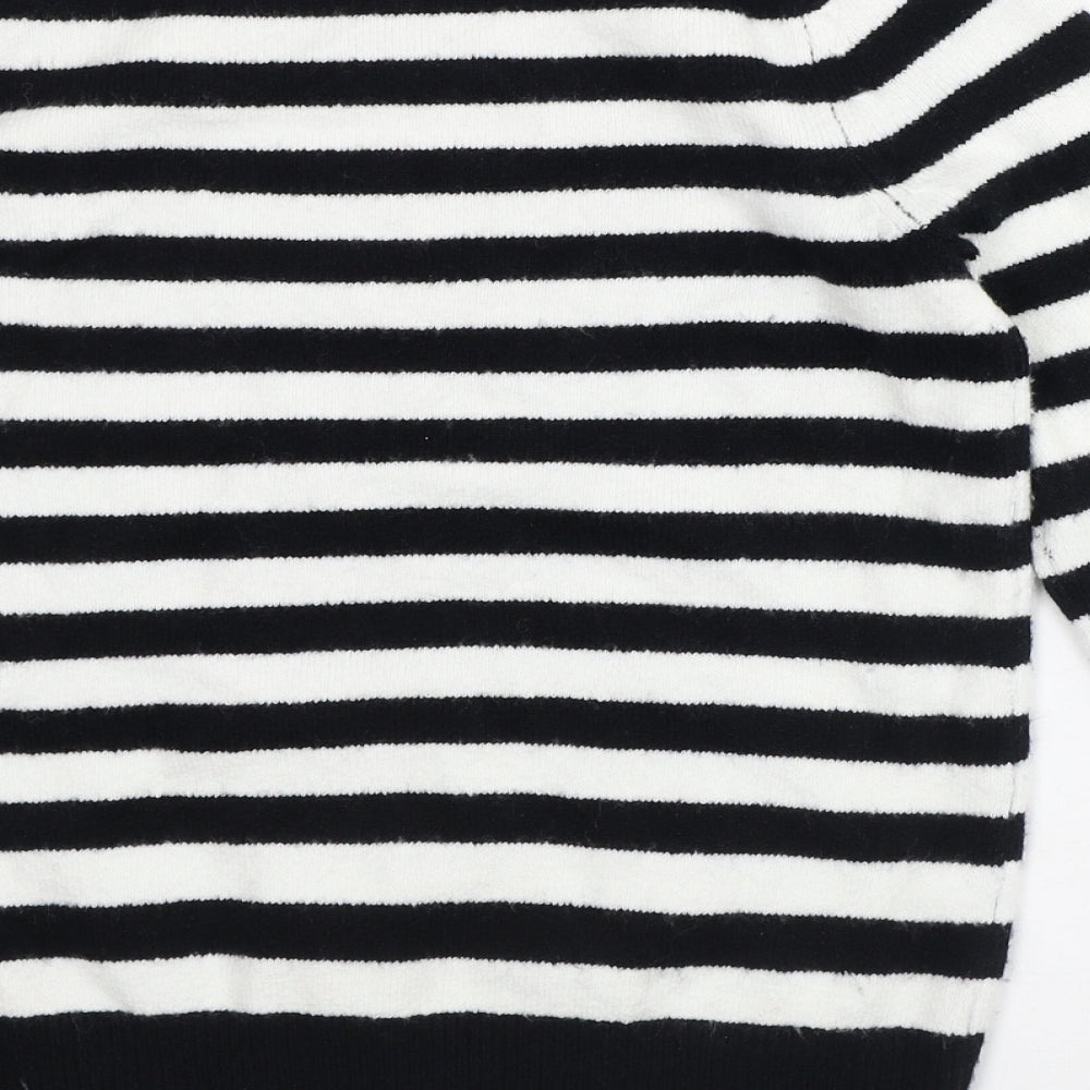 TU Womens White Crew Neck Striped Acrylic Pullover Jumper Size 10   - Christmas