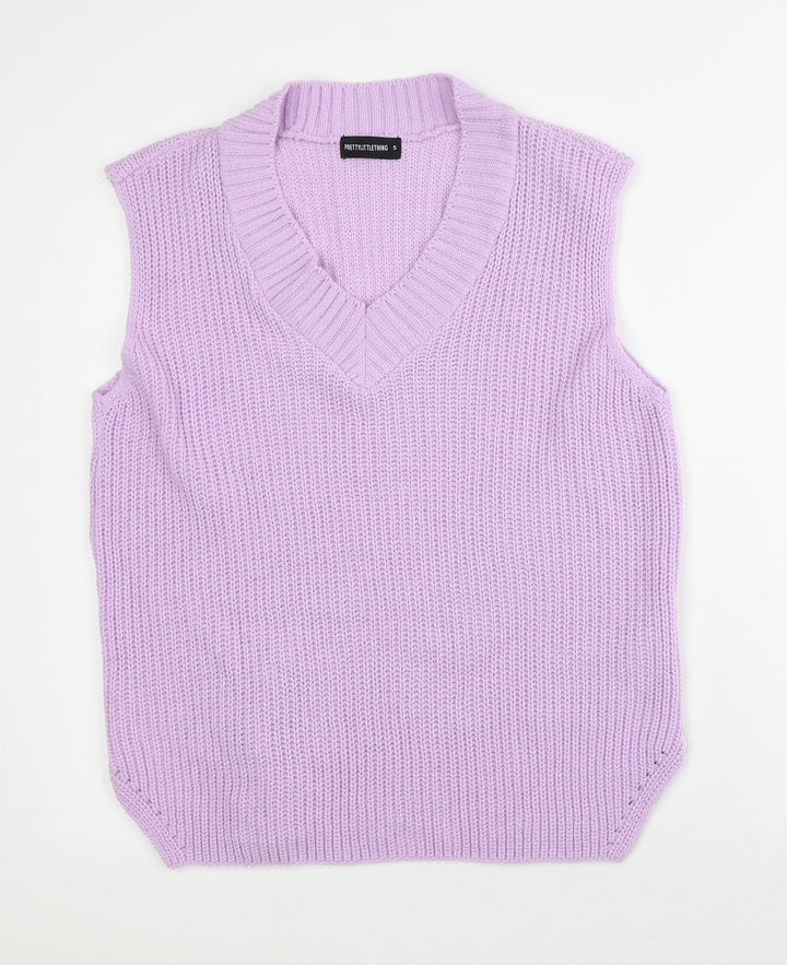 PRETTYLITTLETHING Womens Pink V-Neck  Acrylic Vest Jumper Size S