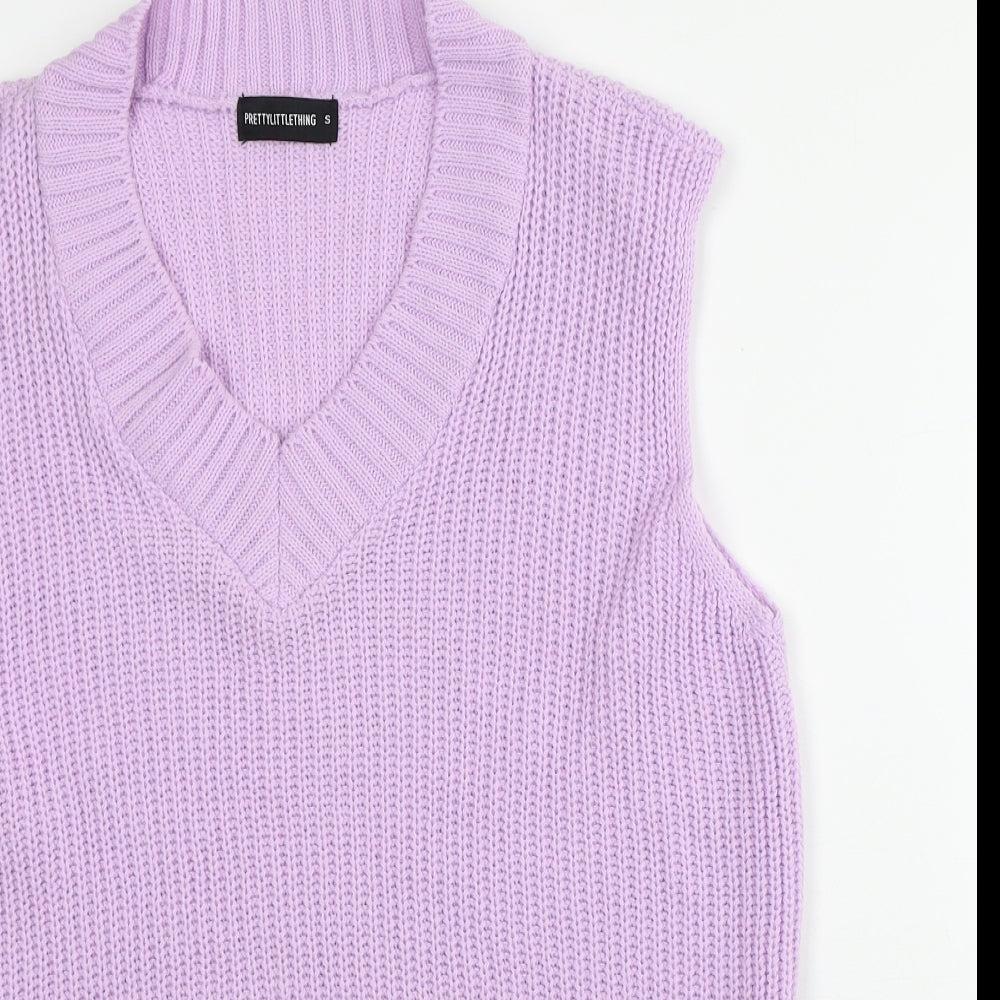 PRETTYLITTLETHING Womens Pink V-Neck  Acrylic Vest Jumper Size S